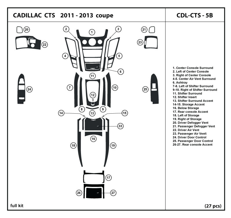 Cadillac CTS | Interior Set 2011-2013 Trim Dash coupe for Kit eBay