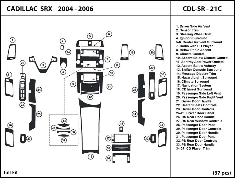 Cadillac SRX 04 06 2004 2005 2006 Wood Dash Trim Kit Tuning Dashboard Kit