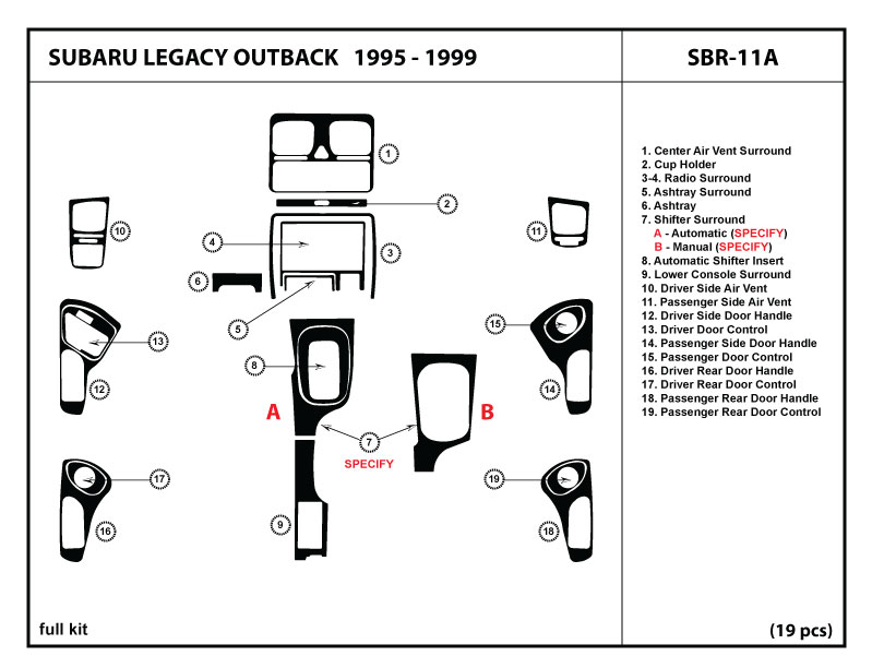 Dash Trim Kit For Subaru Legacy Outback 95 99 Trim Interior