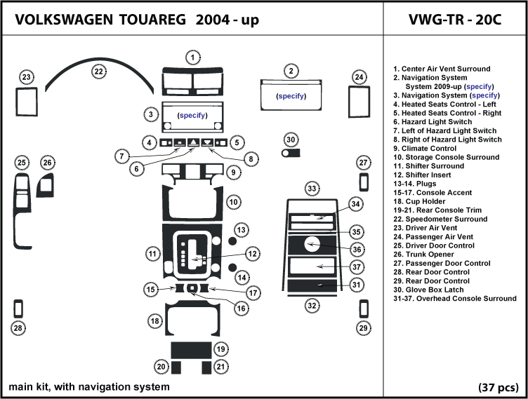  Touareg 04 10 Dash Kit Trim with navigation Dashboard VWG TR 20C